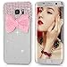 S7 Edge Case,Samsung Galaxy S7 Edge Case - Mavis's Diary 3D Handmade Lovely Cute Pink Bow with Bling Crystal Shiny Diamonds Gems Clear Cover Hard PC Case