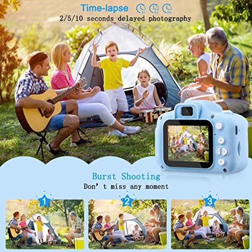 GREPRO Kids Camera, 1080P Digital Camera for Kids 2.0 Inches Screen Kids Camera for Girls and Boys Anti-Drop Children Selfie Instant Camera for 4-14-Year-Old with Soft Silicone Case, 32GB SD Card