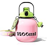 Sidagar 60 oz Big Water Bottle with Straw and Carry Handle, Pink Wide Mouth Vacuum Insulated Stainless Steel Bottles Easy Carry Tumbler for Women