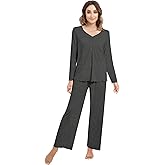 NACHILA Women's Pajamas Set-Viscose Made from Bamboo,Long Sleeve Sleepwear V Neck Pjs Top with Pants Comfy Pajama