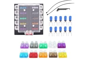 KEENSO 10 Way Blade Holder Box, DC 32V Automotive Circuit Standard Block Cover Kit Assortment, 10 Blade & 10 Terminals for Auto Car Truck Boat ATC ATO