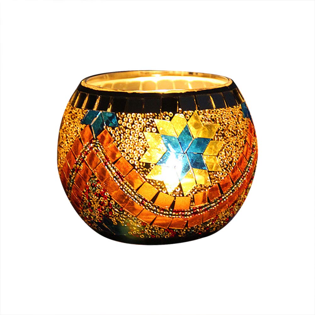 Mosaic Glass Candle Holder Vase Pen Holder, Crackled Glass Mosaic Tea Light Holder, Romantic Tea Light Candle Holder Home Decoration, 7 * 10.5cm (B)