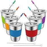 Stainless Steel Kids Cups, 6 Pack 12oz Leak Proof Kids Straw Cup Sippy Tumblers with Lid and Straw, Unbreakable Water Drinking Glasses, BPA-Free Metal Mug for Toddler Children Adult Indoor Outdoor