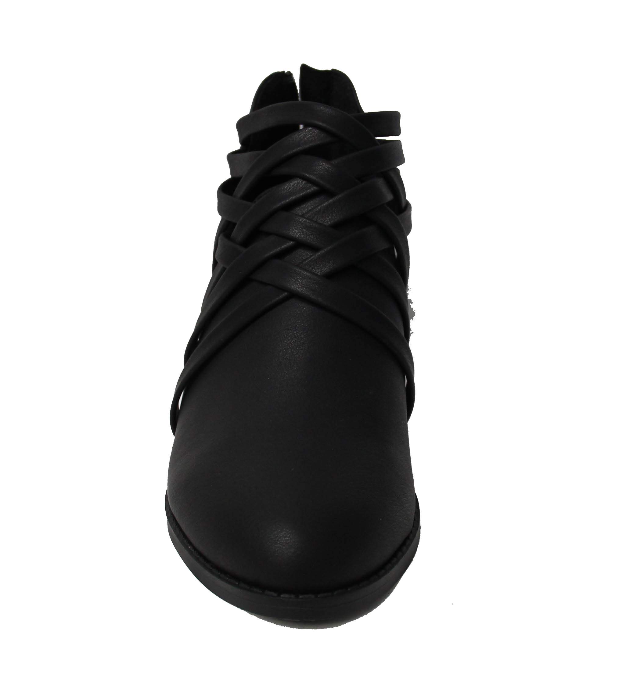 City Classified Women's Ankle Bootie Woven Strappy Weeve Criss Cross Low Chunky Heel (6 M US, Black (New)) - Image 4