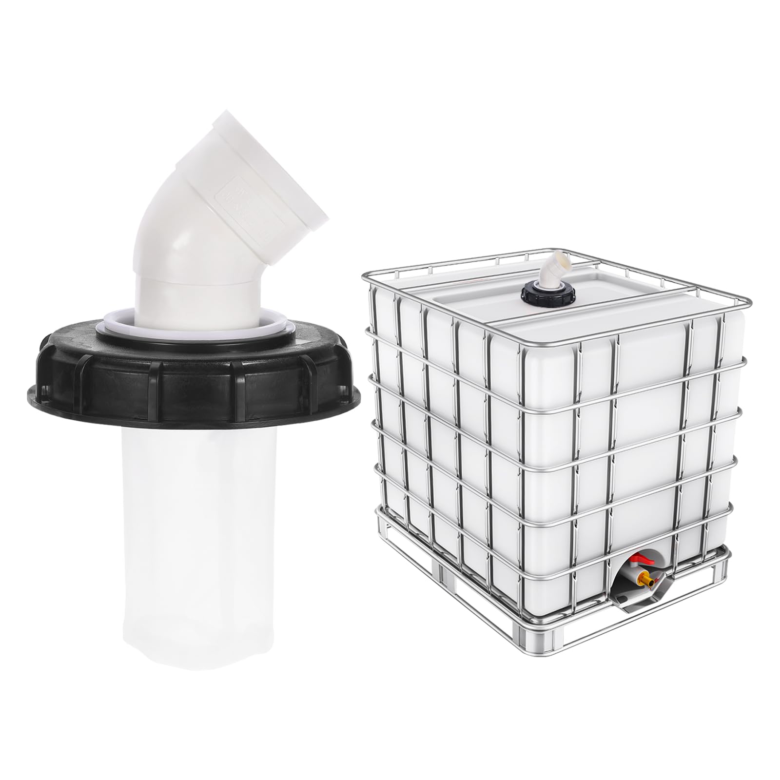 PATIKIL 45° IBC Lid Filter Cover 163mm Plastic Ton Barrel Cover with Washable Nylon Filter IBC Tote Hose Adapter IBC Tank Container for Rainwater Tank Rain Tank 1000L IBC Tank, Black White