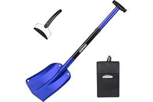 Overmont Folding Emergency Snow Shovel for Car - 32" 42" Small & Compact Tool with Ice Scraper and Carrying Bag- Lightweight Aluminum Shovels for Snow Camping Skiing Snowmobiles