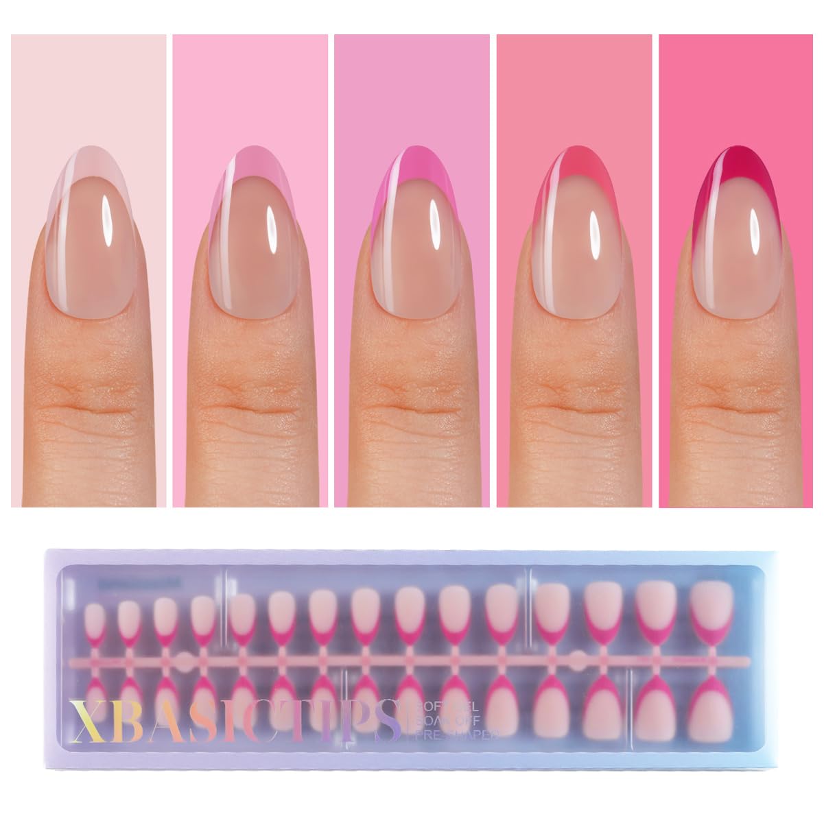 Photo 1 of Misssix XBASICTIPS French Tip Press On Nails, 150Pcs French Gel Nail Tips Short Almond, Soft Gel Pre-shaped No Need to File 3 in 1 Tips, Fake Nails for Nail Art DIY Extension Designs 15 Sizes