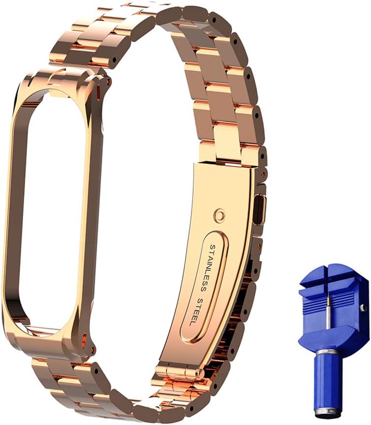 OLLIVAN for Xiaomi Mi Band 4 Strap/Xiaomi Mi Band 3 Strap Replacement Band Stainless Steel Wrist Strap Wristband Watch Band Bracelet for Xiaomi Smart Band 3/4 with Universal Disassembler (No Tracker)