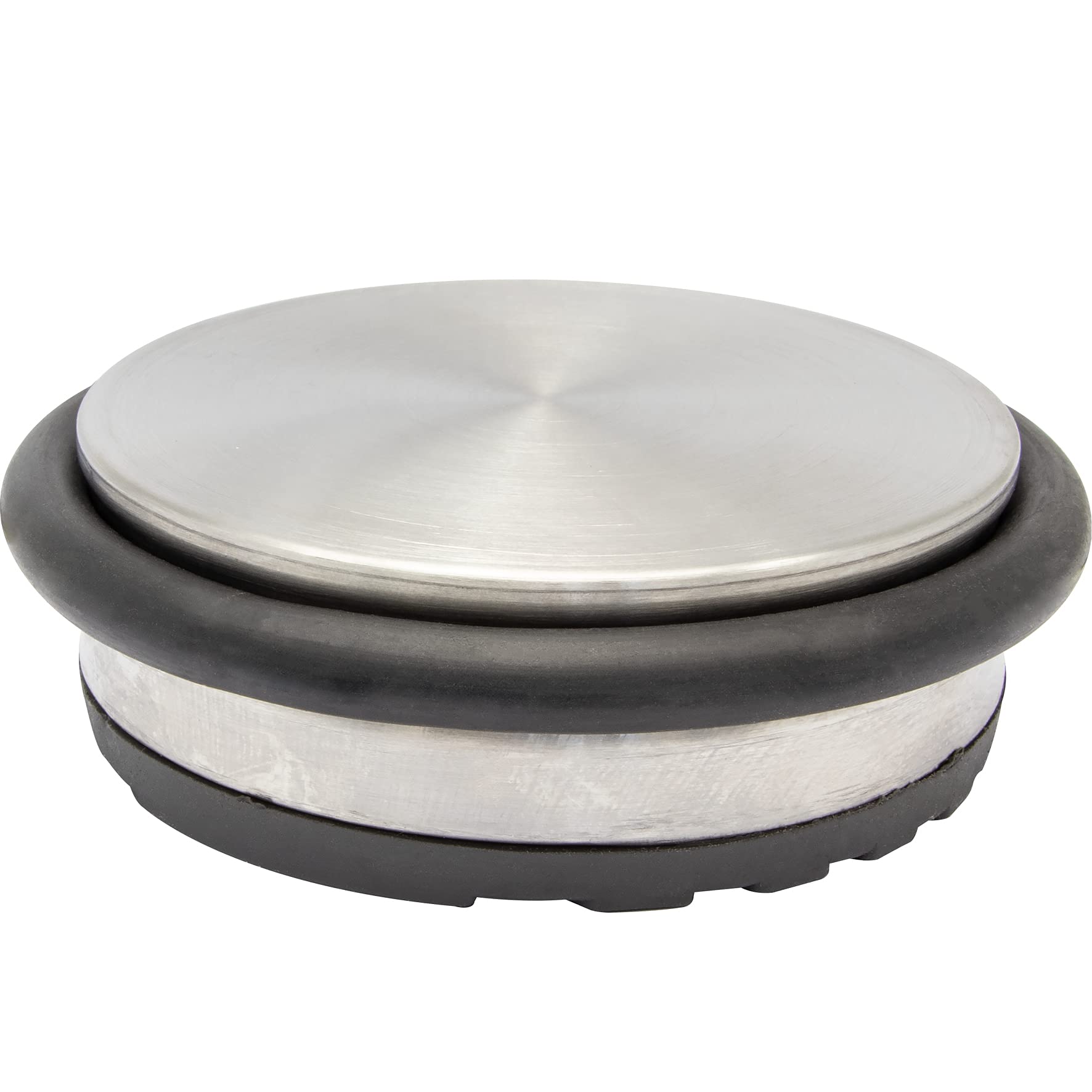 Wagner Doorstop Big Disk Color Steel - Ø 98 x 30 mm, Premium Buffer Made of Coated Industry Steel with Stainless Steel Look, Thermostatic Rubber, to be Placed on The Floor, 750 g - 15506401