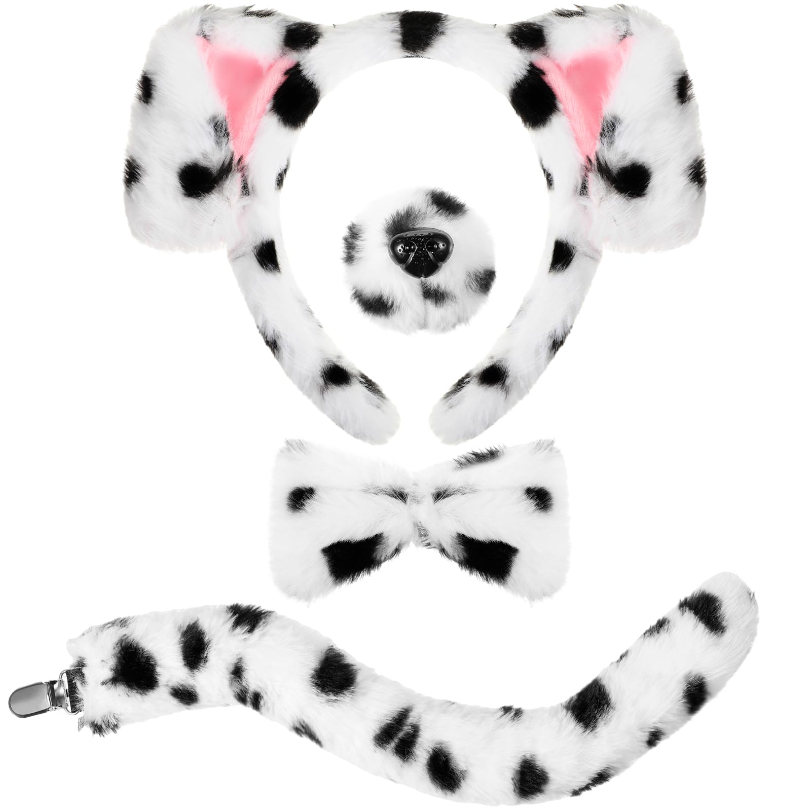 SATINIOR Costume de Chien Dalmatien avec Oreilles, Bandeau, Faux Nez, nœud Papillon, Queue de Chien pour Enfants et Adultes, Accessoire de déguisement pour Carnaval (Blanc, Dalmatien)