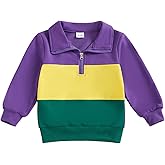 Nibbcoa Toddler Baby Boy Girl Mardi Gras Outfit Long Sleeve Purple Yellow Green Pullover Quarter Zip Sweatshirt Top