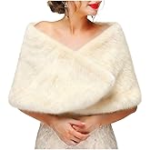 Yalice Women's Wedding Faux Fur Shawl and Wrap Bridal Fur Stole Cape Fur Scarf for Bride and Bridesmaids