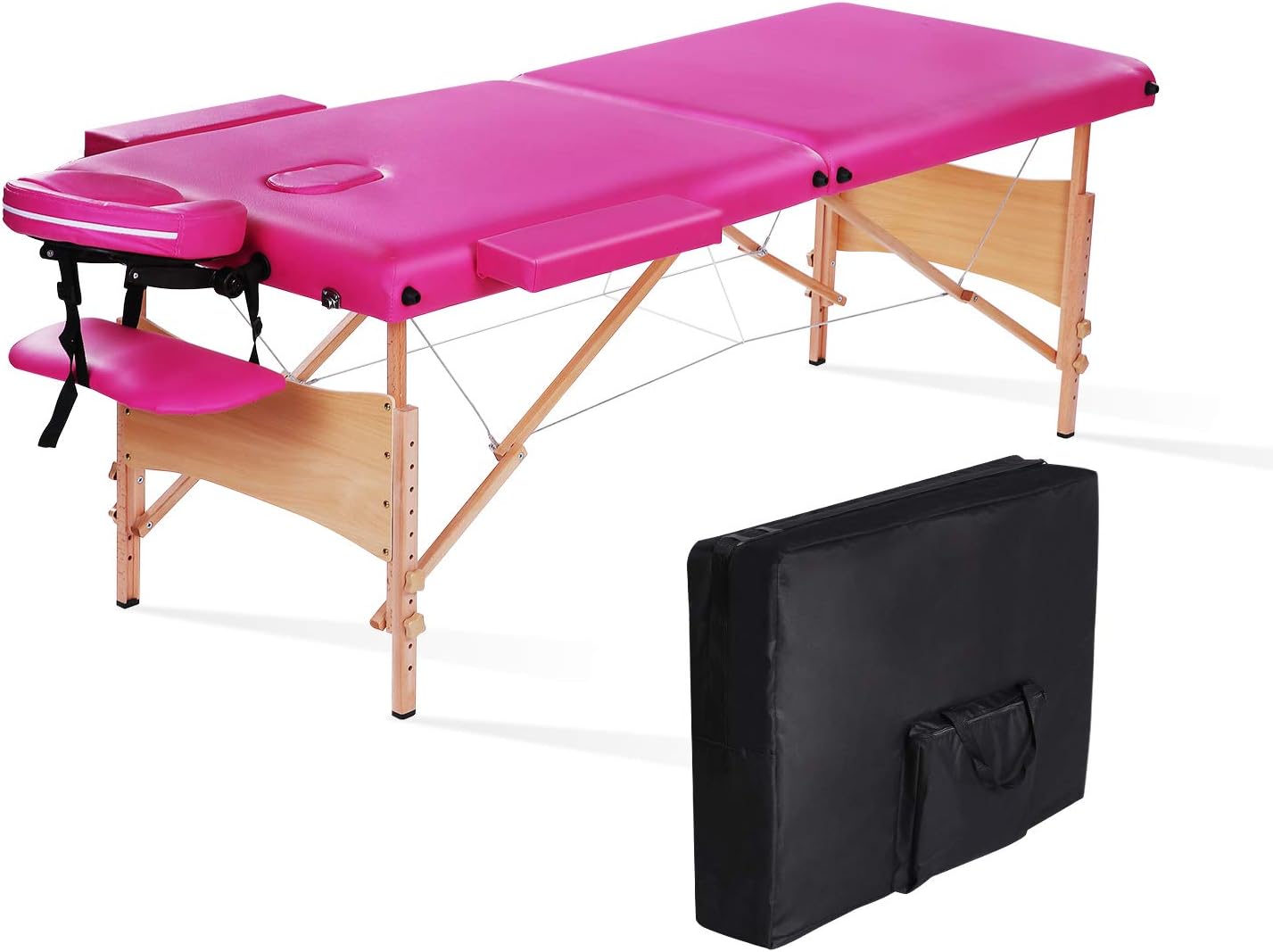 MaxKare Massage Table Bed Professional Portable Facial SPA Bed Heigh Adjustable With Carrying Bag 2 Fold, Pink. (Pink)
