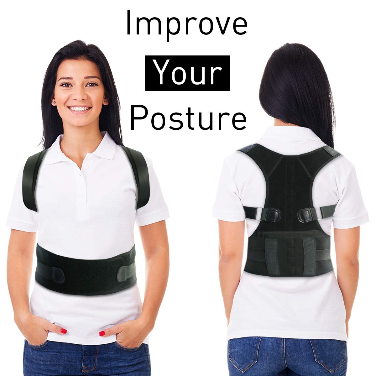 WOSTOO Rückenstützgürtel & Geradehalter zur –Haltungstrainer & Rückengürtel Gegen Rückenschmerzen–Stark Gepolsterte Gurte für Frauen und Männer, Richtmaschine Schulter L
