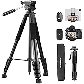 K&F CONCEPT 75" Lightweight Tripod, Camera Compact Tripod with Remote and 2-in-1 Phone Holder,Travel Phone Tripod with Remova
