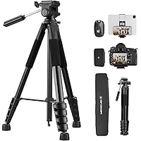 K&F CONCEPT 75" Lightweight Tripod, Camera Compact Tripod with Remote and 2-in-1 Phone Holder,Travel Phone Tripod with Remova
