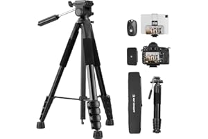 K&F CONCEPT 75" Lightweight Tripod, Camera Compact Tripod with Remote and 2-in-1 Phone Holder,Travel Phone Tripod with Remova