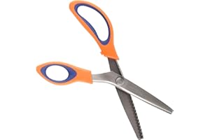 BAMBOOMN JubileeYarn Professional Grade Pinking Shears - 9.5" Serrated Stainless Steel - Orange & Blue - 1 Pair