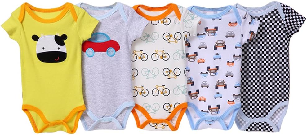 KINDOYO Baby Boys Girls Comfortable Long/Short/Sleeveless Sleeve Bodysuit Onesies Baby Romper 0-24 Months, 5 - Pack