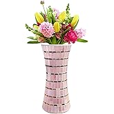 HMRCYTE Mosaic Glass Flower Vase, 11.8in Vase for Decor, Mirror Glitter Handmade Vase, Modern Vase for Pampas Grass, Mosaic Vases Home Decor, Perfect for Office, Living Room, Wedding, Gift (Rose)