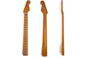 YUEMIYA Roasted Maple Guitar Neck for Fender Strat Style – 22 Fret Bolt-On Neck with Bone Nut, Medium Jumbo Frets, 14" Radius, Satin Finish, Headstock Truss Rod Adjustment, Roasted Maple Fingerboard