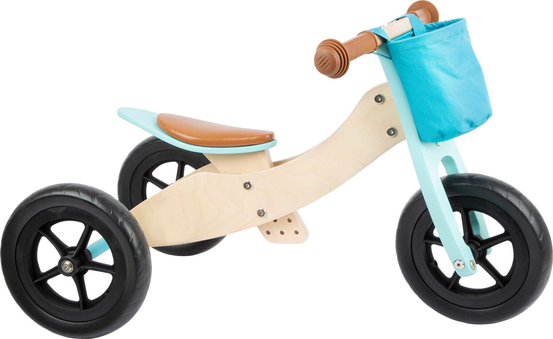 Small Foot 11609 Balance Trike Maxi 2-in-1 turquoise made of wood, tricycle and balance bike, adjustable seat and rubber-finished wheels