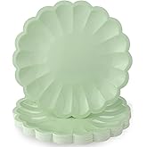 NatNarr 30 Pcs Sage Green Scalloped Paper Plates 9.5 In Shell Edge Dinner Paper Plates Disposable Sage Green Scalloped Plate for Wedding Baby Shower Birthday Party