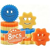 8Pcs Colorful Smile Scrub Sponges, BIH Temperature Controlled Dish Sponge | 2 Shapes Dual-Sided Kitchen Sponges, Non Scratch Multi Functional Cleaning Sponge for All Household Surfaces &amp; Odor Resistant