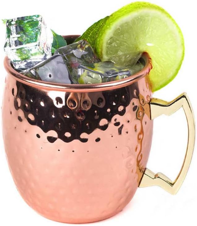 CENSUN Coffee Mug - 16-Ounce Moscow Mule Copper Mugs Drinking Cups Hammered Copper with Brass Handle