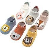 Kisgyst 6 Pairs Baby Non Slip Grip Cotton Animal Ankle Socks with Non Skid Soles for Newborn Toddler Boy Girl