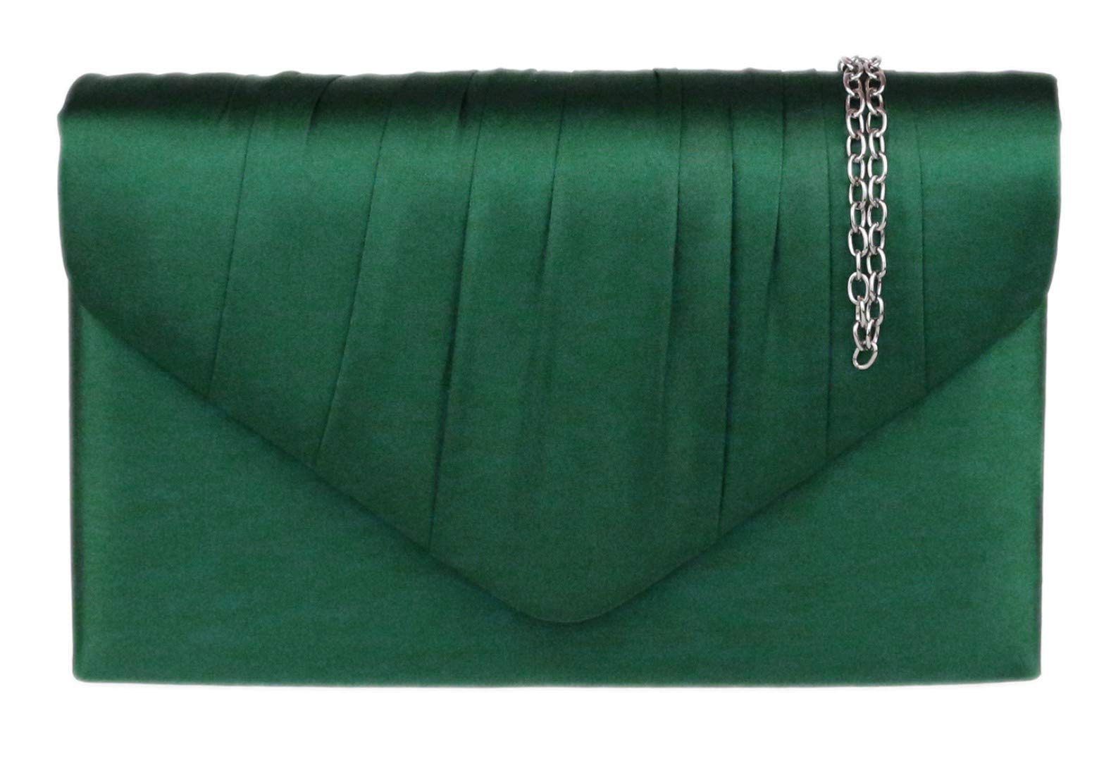 Girly Handbags Womens Satin Pleated Clutch Bag (Dark Green)