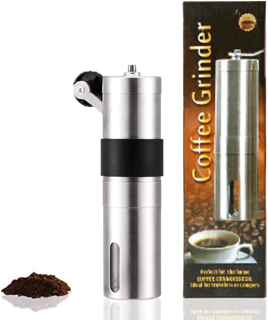Portable Manual Coffee Grinder, Burshed Stainless Steel, Conical Ceramic Burr Mill, Adjustable Coarse Fine, Handheld Grinder for Coffee Beans, Spice, Nuts, Herbs, Pepper and Grains