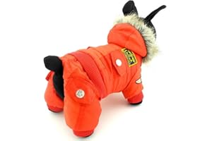 SELMAI Waterproof Fleece Lined Dog Winter Coat Snow Suit Airman Hooded Jumpsuit Snowsuits for Small Dog Puppy Chihuahua Red S