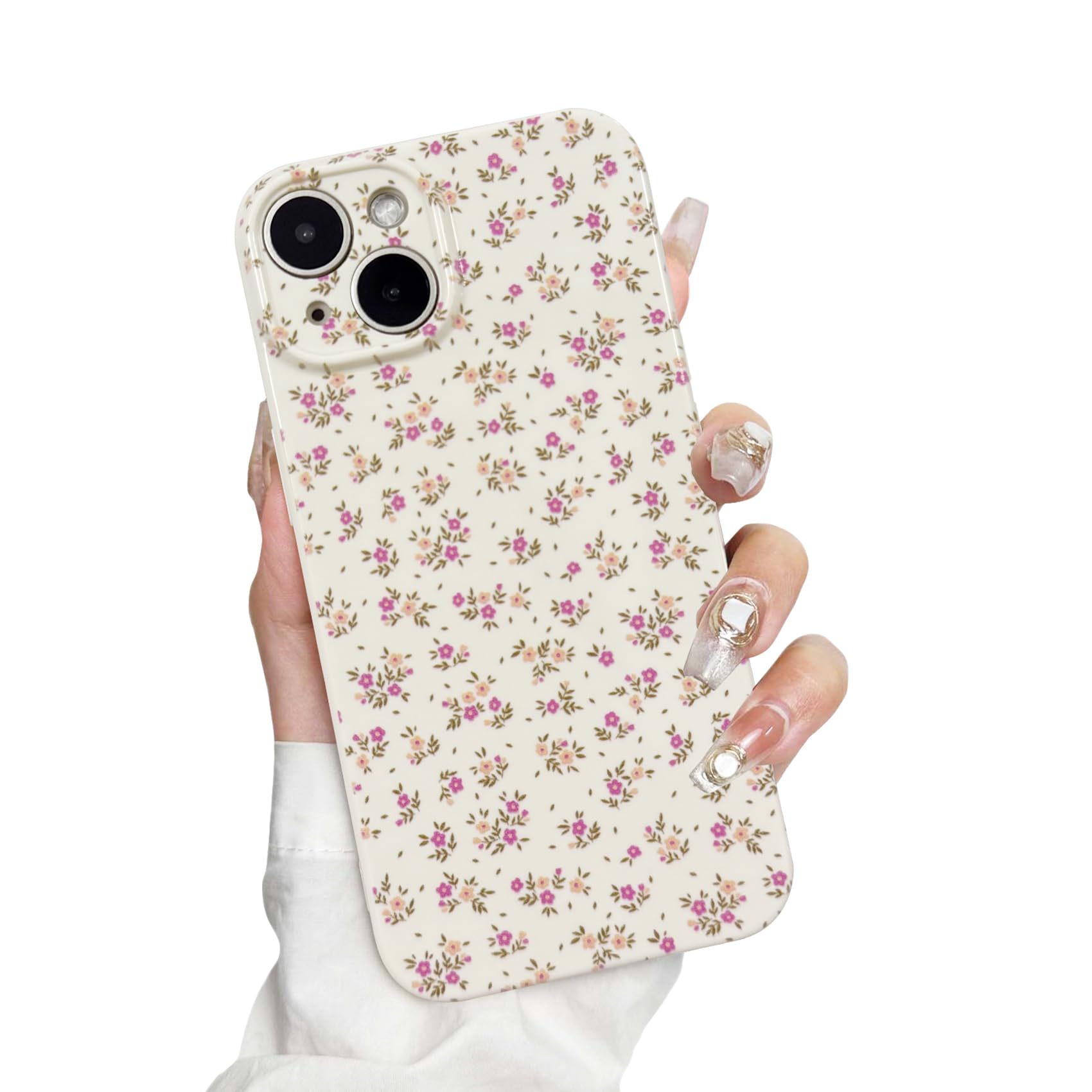 Faneiy for iPhone 14 Case Cute Flower Aesthetic Women Girly Fashion Protective Phone Case Floral Pink Red