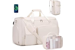 ACESAK Garment Bags for Travel, 2 in 1 Convertible Carry On Duffle Bag Suit Bags Foldable Backpacks with Shoe Compartment & Toiletry Bag, Hanging Bags for Clothes Dress Suit for Men Women Gift (Beige)