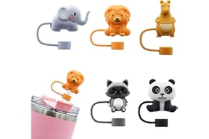 Meitesti Silicone Straw Cover for 10mm Straw Covers Cap for Stanley Cup Accessories, Cute Straw Topper for Tumblers Straw Cap Stopper for Reusable Straws Tip Lids (5pcs Land-animals strawcap)