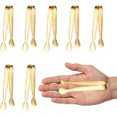 8PCS Gold Mini Metal Tongs,4.3"/11cm,Stainless Steel 304,for Ice Cube,Sugar | Kitchen Accessories for Serving Food, Salad, Toaster, Desserts