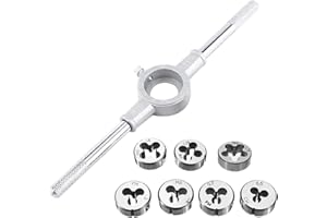 JONMON 8Pcs Metric Dies Set - Adjustable Die Wrench, M25 Die Holder Threading Tools with M3-M12 Dies, External Thread Process