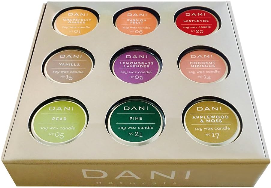 DANI Naturals Soy Wax Candle Travel Tins, Multiple Scents, Variety Pack, Aromatherapy - Contains 9, 2 Ounce Tins