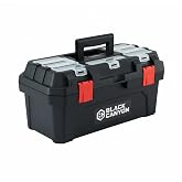 Black Canyon 17 Inch Plastic Tool Box, Support up to 44 lbs, w/Handle, Polypropylene, Dual-Layer Design, Flexible for Stacking, Top-Lid Storage, Ideal for DIY, Workshop, Job Site Organization
