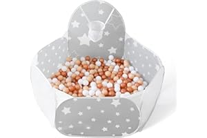 GOGOSO Foldable Ball Pit, Baby Pop-up Balls Pool for Kids Toddlers Pets Play Tent with Hoop Indoor Outdoor Boys Girls Dog, Grey Stars