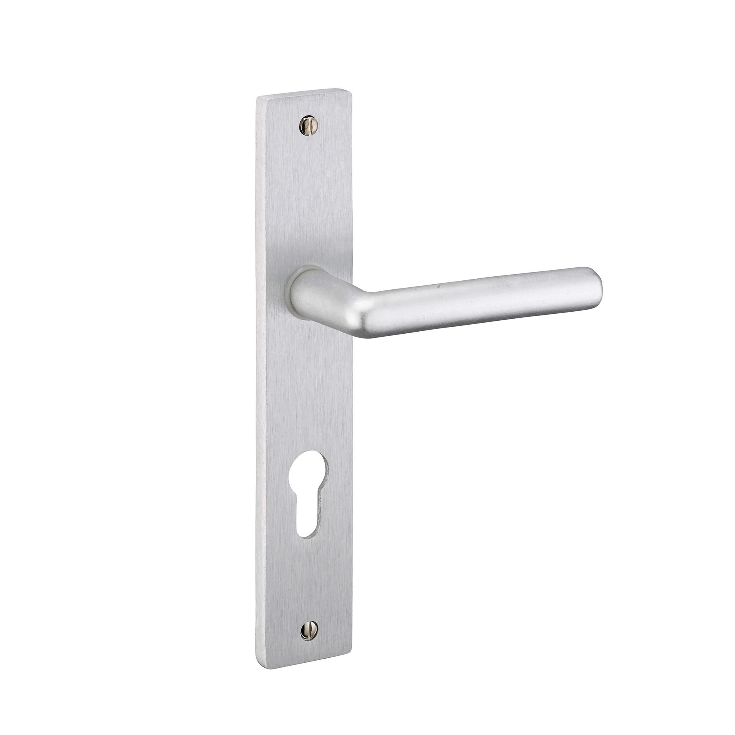 Thirard Set of Handles for Crecy Entrance Door Cylinder Hole 7 mm Square 195 mm Anodised Silver