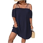 SOLY HUX Women's Plus Size Dresses Off Shoulder Short Sleeve Short Dresses Causal Loose Tunic Summer Dress