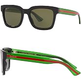 Gucci GG0001SN Web Stripe &amp; Lettering Logo Square-Shaped Non-Polarized Sunglasses for Men &ndash; Includes Luxury Eyewear Kit &ndash; Black Frame with Green Lens