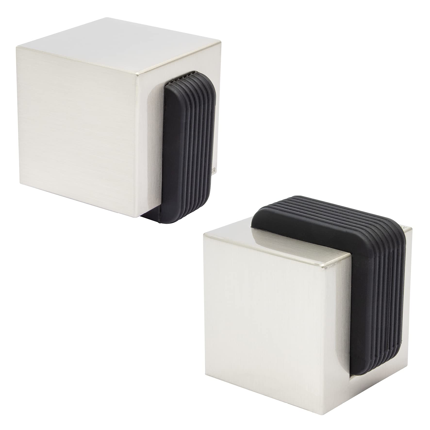WAGNER Doorstop Steel Cube - 40 x 40 x 45 mm, Design Buffer Made of Industry Steel with Stainless Steel Look + Soft Thermostatic Rubber, to be Screwed on Floors, mounting Material Included - 15516211