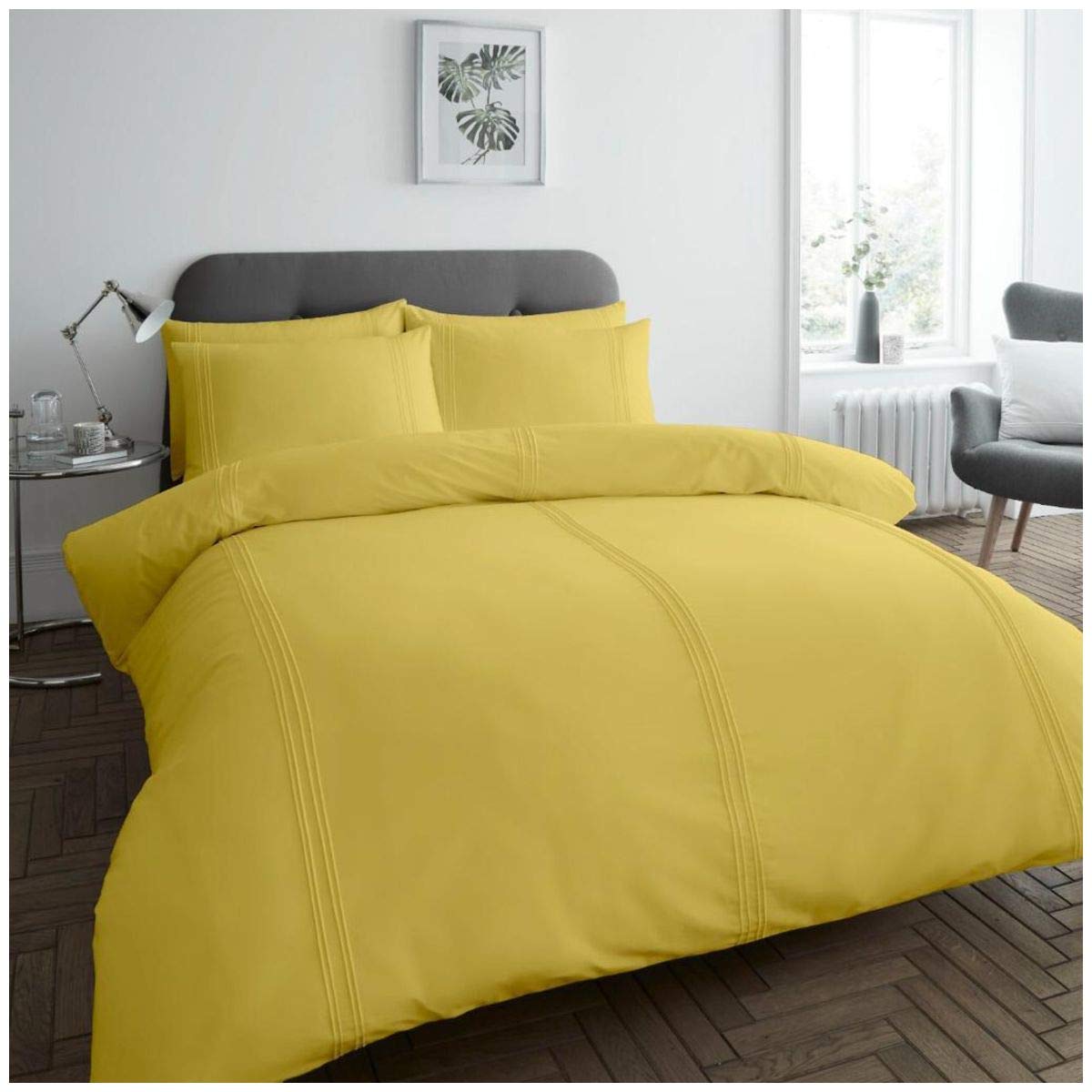 GC GAVENO CAVAILIA Luxury Duvet Set Plain Dyed Pleated Quilt Cover Bedding, Polyester, 50% Cotton, Ochre, Double