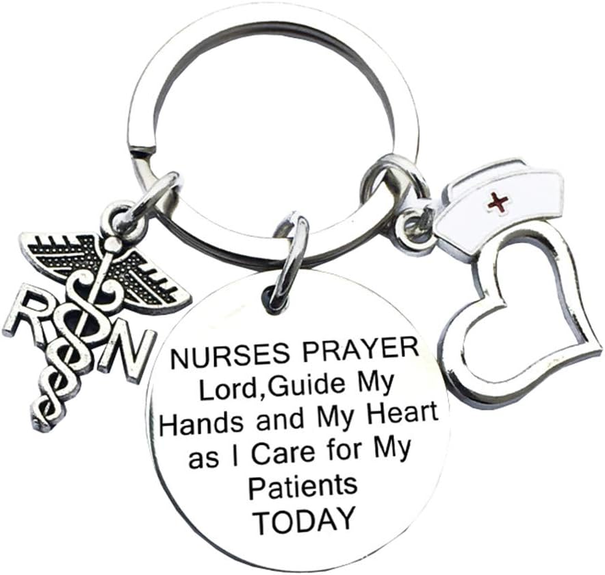 Xiang Ru Engraved Stainless Keychain Key Rings Present Couple Gift for Women Men Nurses prayer Lord
