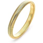 Yecomsy Snake Chain Bangle Bracelets Gold Chunky Stretch Snake Cobra Wide Bangle Twisted Bracelet Elastic Snake Chain Bracelet for Women Girls