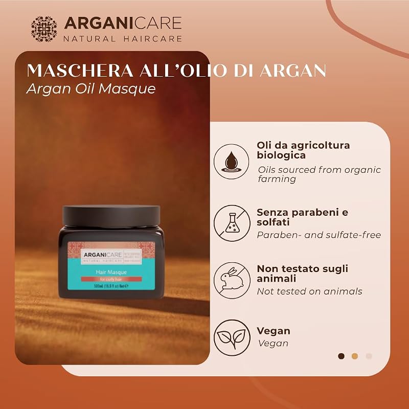Maschera Capelli Ricci 500 ml, trattamento nutriente e disciplinante per definire i ricci, aiuta a ridurre il crespo e a migliorare morbidezza e pettinabilità, uso dopo shampoo