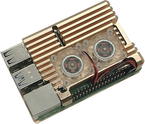 nbvmngjhjlkjlUK Carcasa de Aluminio Armadura Carcasa de Aluminio + Ventilador de enfriamiento Doble Reemplazo Dorado para Raspberry Pi Raspberry Pi 4 Modelo B (Negro)